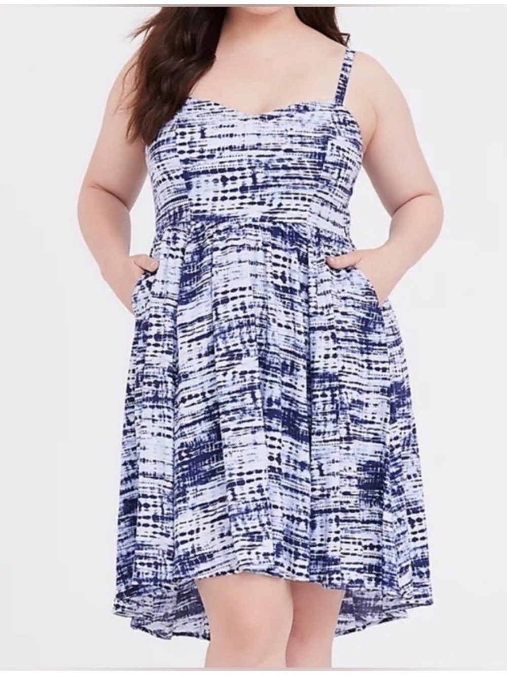 Torrid 1X Blue and White Tie Dye Challis Hi Low Hem Dress